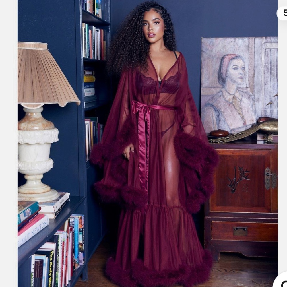 Sheer feather lined robe